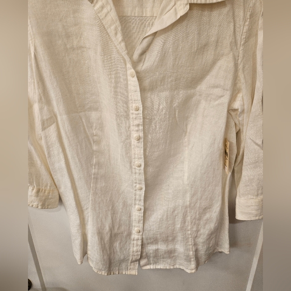 NWT - Linen Coldwater Creek White Camp Button Down Shirt - Size XL - Picture 2 of 7